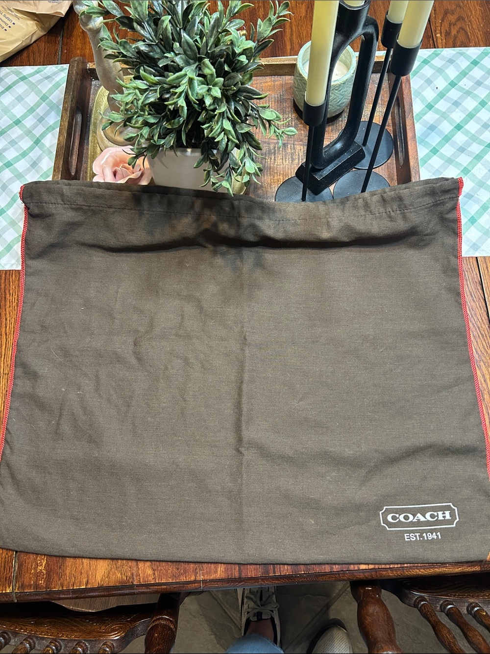 Coach Brown Red trim Dust bag
